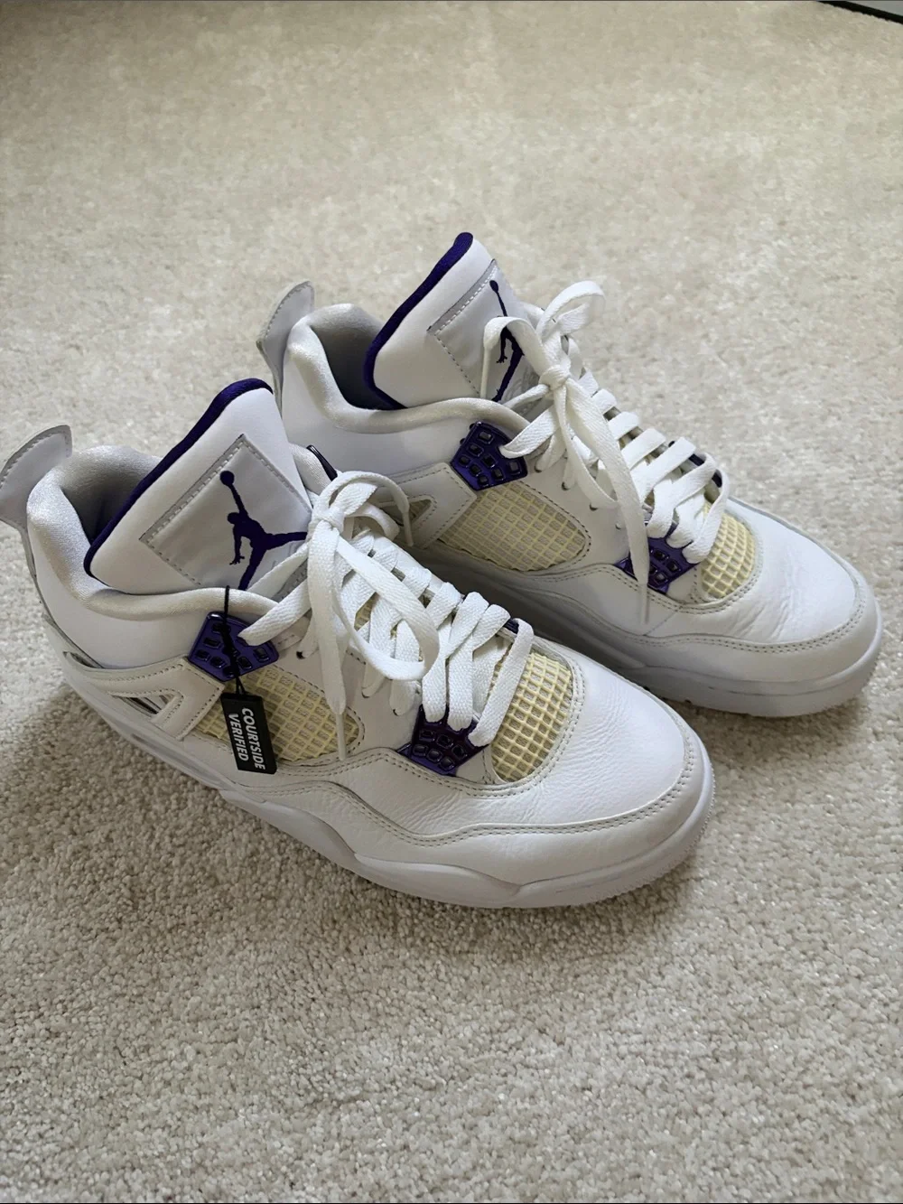 Air Jordan 4 White and Purple Retro Basketball Sneakers